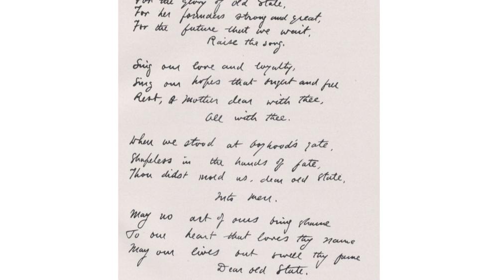 penn_state's tweet photo. Do you know the origins of our alma mater? 🎶
💙🤍 Brush up your #PennState 101 history as we look back in this #DearOldState:
https://t.co/ZtDJSKNOsp https://t.co/N7BQYxzhUC