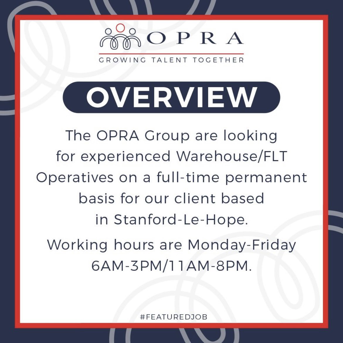 OpraGroup's tweet image. 📦  FLT Warehouse Operative
📍  Stanford-Le-Hope
💰  £25-£28k
⏳  Perm, Full-time
✅ Overtime weekends
Experienced Warehouse/FLT Operatives required
Mon-Fri 6AM-3PM/11AM-8PM.
Apply&amp;gt;Paige
📞 02045485068
📧 p.bassett@theopragroup.com

#warehouseoperative #stanfordlehope #Warehouse