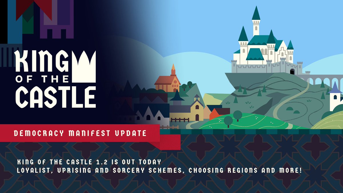 Team17's tweet image. 1.2 Update “Democracy Manifest” is out now for King of the Castle! 🎺

With Region changing, Loyalist schemes, improved UI and much much more, this is Democracy Manifest! 🙌🏼

See the all the details for this @kotc_game update here
👉🏼 bit.ly/KOTC12Update