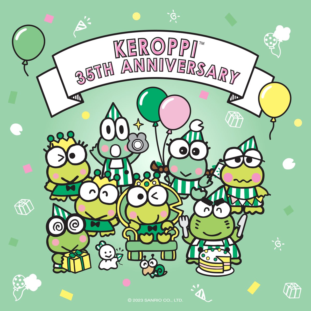 Hoppy birthday AND 35th Anniversary, Keroppi! 🎂💚 Celebrate with 20% off Keroppi gifts online with code HBDKEROPPI-2023 today only. Shop now: bit.ly/3PQ7BBQ #Keroppi35