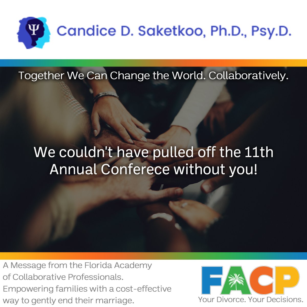 Thank you, Candice D. Saketkoo, Ph.D., Psy.D., for your great sponsorship and support at our conference. Your dedication has significantly impacted attendees. We are honored to have you with the FACP!

#ConferenceSponsorship #Thankful #FACP2023 #CandiceSaketkoo