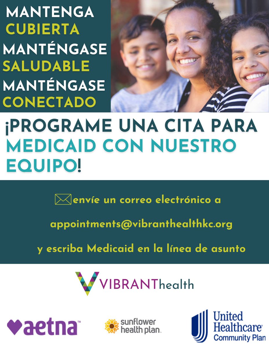 Vibrant Health (@vibrantwyco) on Twitter photo Don't risk a gap in coverage. Vibrant Health is here to help you and your family! Schedule a Medicaid Assistance appointment with our team today.📣 Email appointments@vibranthealthkc.org to get started. Don't risk a gap in coverage. Vibrant Health is here to help you and your family! Schedule a Medicaid Assistance appointment with our team today.📣 Email appointments@vibranthealthkc.org to get started.