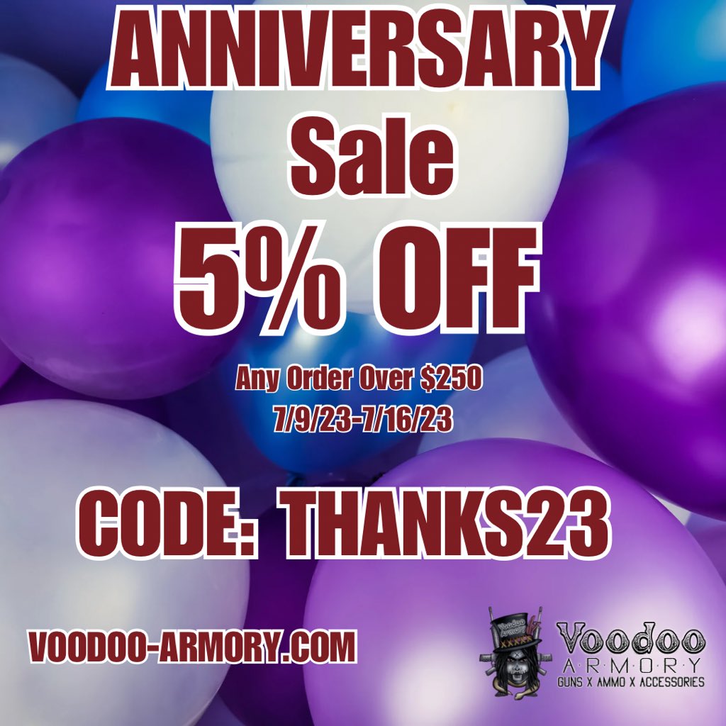 This month marks our 1yr anniversary. And to celebrate we’re running a sale! Thanks to all our customers who helped us make it to 1yr and hopefully many more to come. #grateful #ar15life #gunsofinstagram #glocklife #pewpewlifestyle #voodooarmory #gunshop #picayune