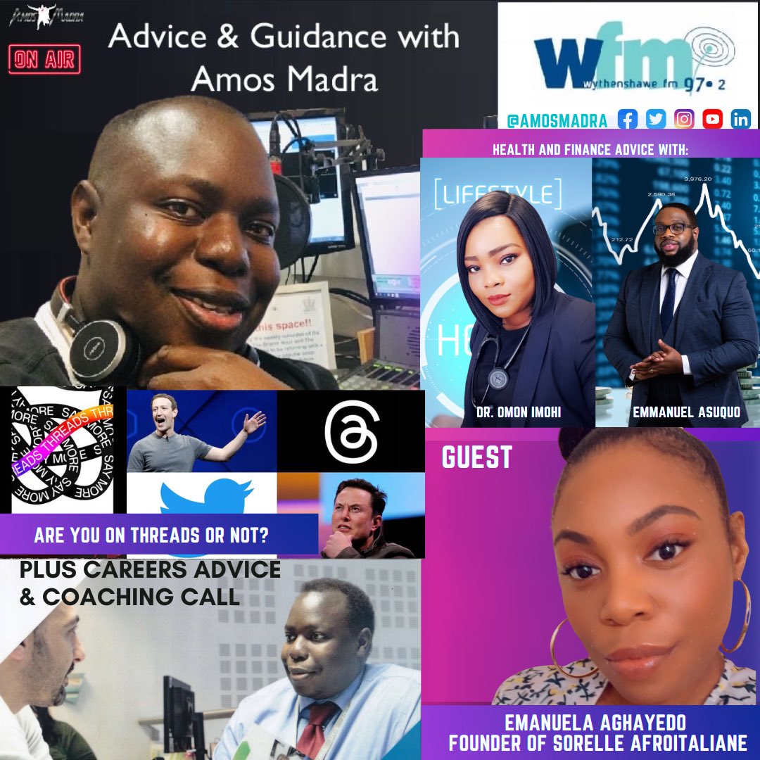 AmosMadra's tweet photo. 📻 My guest today is Emanuela Aghayedo who is the Founder of Sorelle Afroltaliane 🇮🇹 🇬🇧
This week we ask; are you on the #Threeads app🧵
✨Tune in at 7pm on @wfm972 97.2 FM, via your smart speaker & online at https://t.co/JZTQwkvV1L
#wfm972 #TheAmosMadraShow #ManchesterRadio https://t.co/yZULmD5sGy