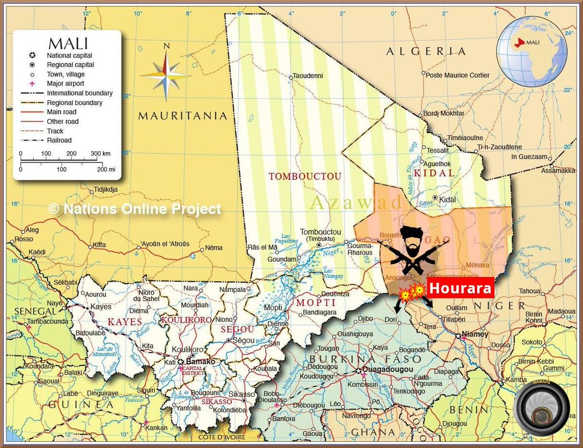 WamapsENG's tweet photo. #Mali 🇲🇱 | 08 and 09/07 #JNIM carried out a major operation against #ISGS bases in the 3 borders area in #Fitili, #Tandadjdadjorane and especially #Hourara.
Several dozen dead on both sides.
The #ISGS has abandoned its bases and fled to neighbouring countries. https://t.co/GpxCPNwOwj