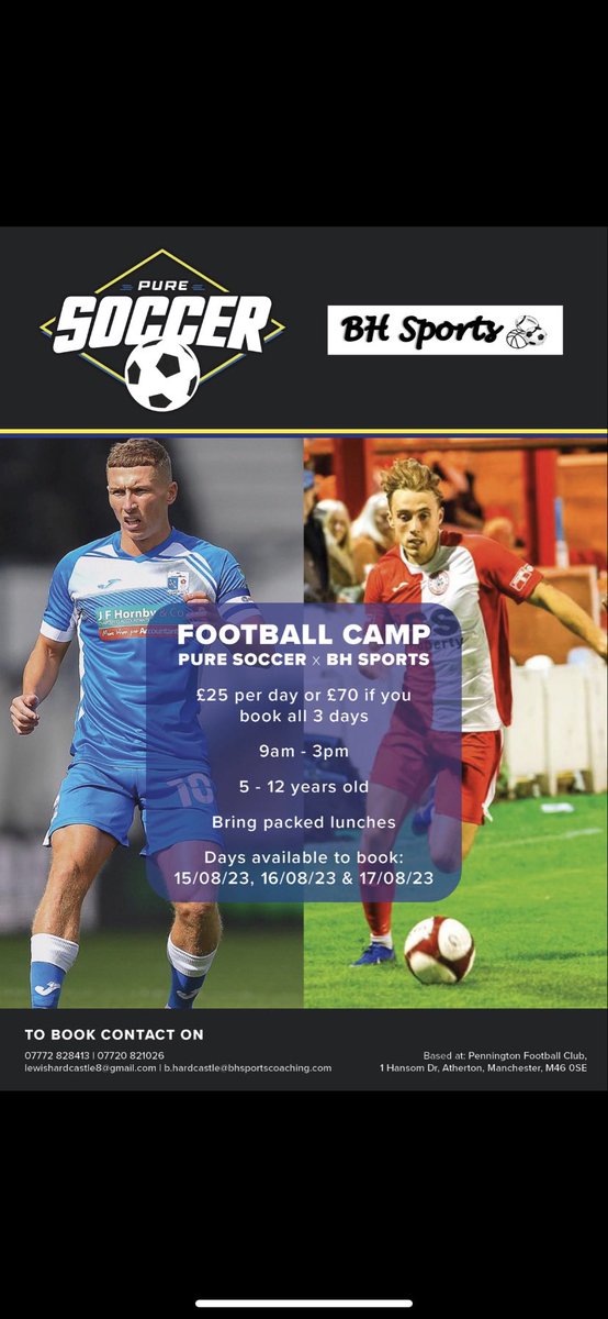 HardcastleLewi1's tweet photo. August football camp coming up⚽️ loads of football fun. Don’t miss out not many places left👍🏻 @BHardcastle_ https://t.co/EvlqFHUcXx