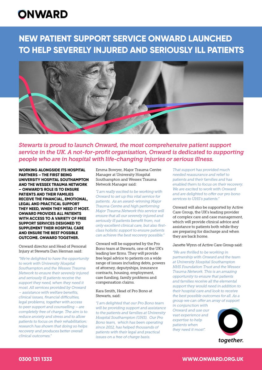 We’re very proud to announce our official launch today. Dedicated to supporting people in hospital with life-changing injury and serious illness, we provide a range of free support services designed to ensure patients achieve the best possible outcome. Onward together.