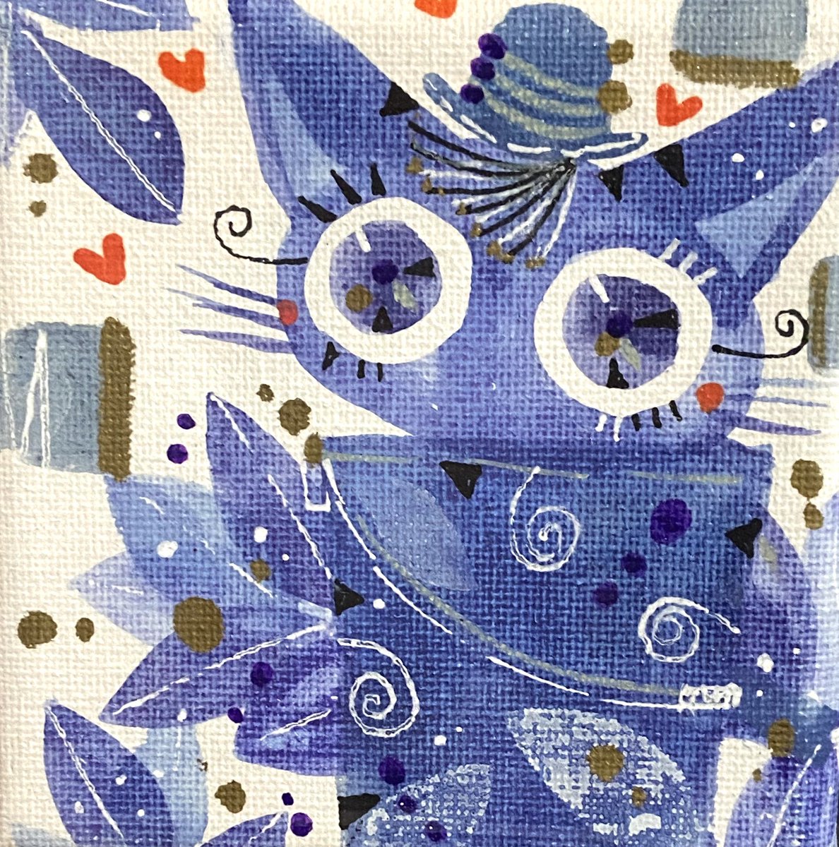 「【通販お知らせ】今週末7/14日夜を目安に、boothにて、青色系ミニ原画とまだ」|ほんだ猫 (不思議風景と猫を描くぶるべり)のイラスト