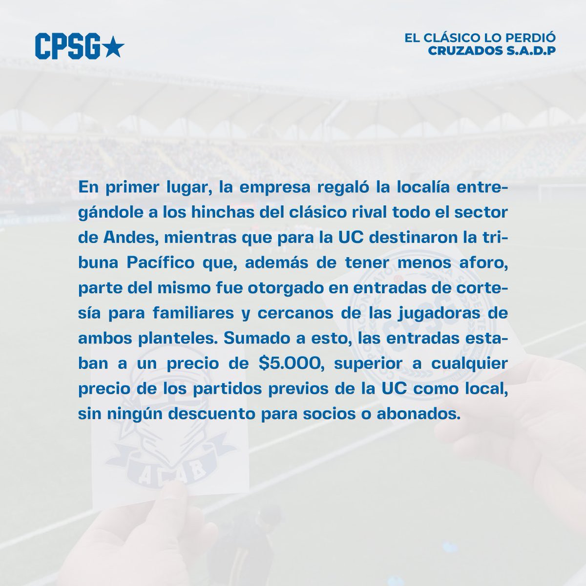 Canela_paz's tweet photo. Es inaceptable todo lo que pasó ayer durante el clásico universitario del fútbol femenino. 
Es inconcebible que nuestras jugadoras se tengan que devolver en trasporte público exponiéndose a agresiones ( ocurrió ayer post partido ) como lo relata esta denuncia. 
@Cruzados https://t.co/Iy3YzoYCHU
