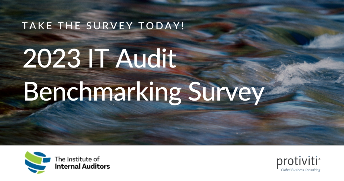 TheIIA's tweet image. Sponsored by @Protiviti Join Protiviti &amp;amp; The IIA for the 2023 IT Audit Benchmarking Survey. Your participation will prepare auditors for tech risk and future challenges. loom.ly/z3tTI7w
#Sponsor #Ad #Protiviti #TheIIA #InternalAudit #2023ITAuditSurvey