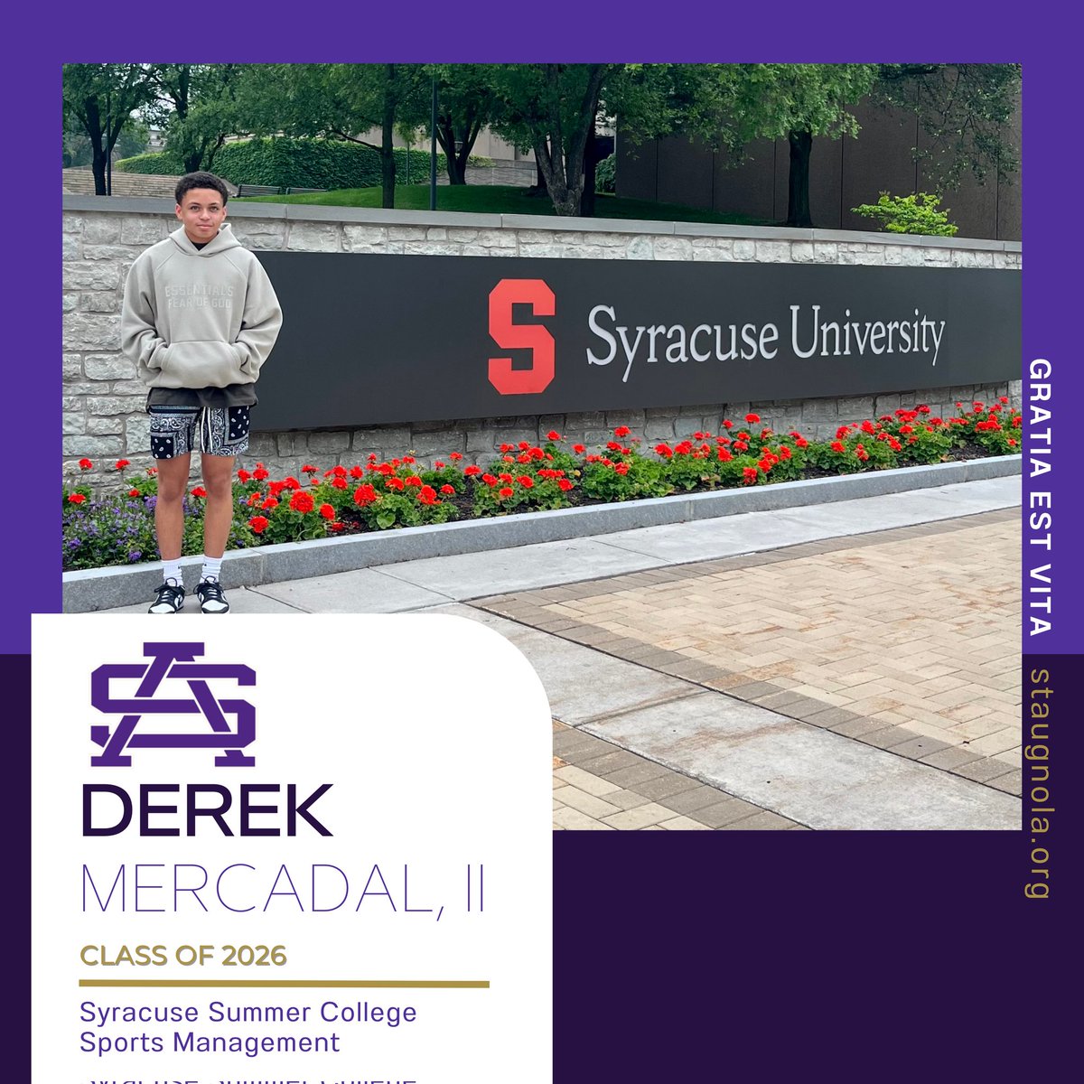 Rising Sophomore, Derek Mercadal, II is spending his summer is the Sports Management Program at Syracuse Summer College.