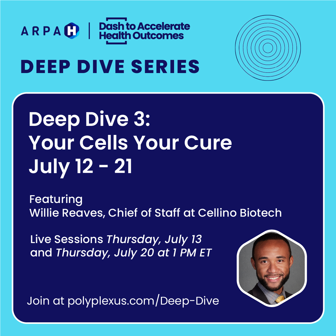 polyplexors's tweet image. 💡 Starting Wednesday join us to explore semifinalist @TheWillieT's idea “Your Cells Your Cure” in depth. Visit polyplexus.com/Deep-Dive to submit your evidence, contribute to the discussion &amp;amp; ask questions.
#ARPAHDash #Polyplexus