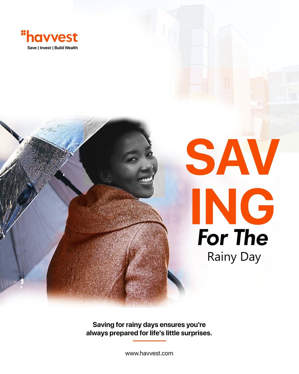 HavVest's tweet photo. Why save for rainy days, you may ask?

Well, think of your emergency fund as your financial raincoat. It's your secret weapon against unexpected expenses, like car repairs, sudden medical visits, or that surprising increase in rent you didn’t see coming. https://t.co/H64Jc6ELiY