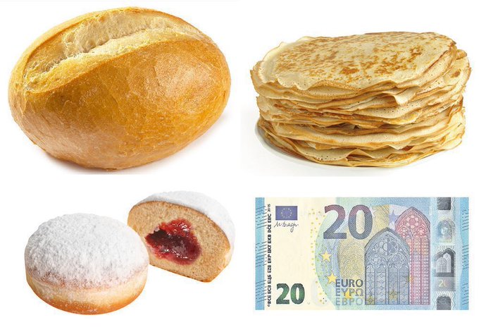 t_breadboy's tweet photo. Brötchen (Weck), Pfannkuchen, Berliner (Marmeladendöner), Zwanni https://t.co/so65N2shTN