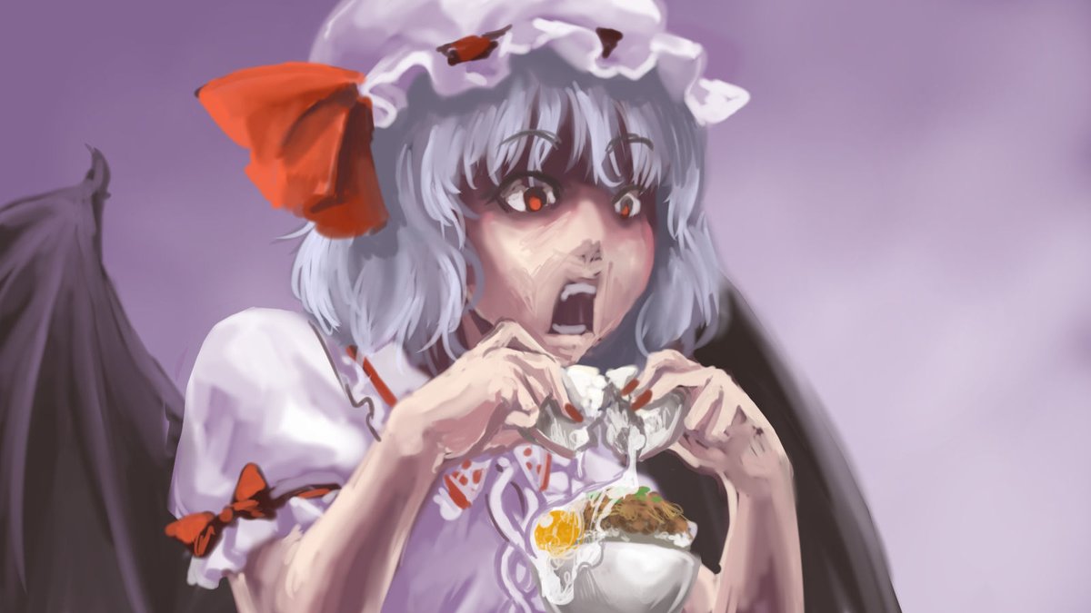 レミリア・スカーレット 「#深夜の真剣お絵描き60分一本勝負今日は納豆の日らしいので。 」|かわハギ もどき@Skeb受付中のイラスト