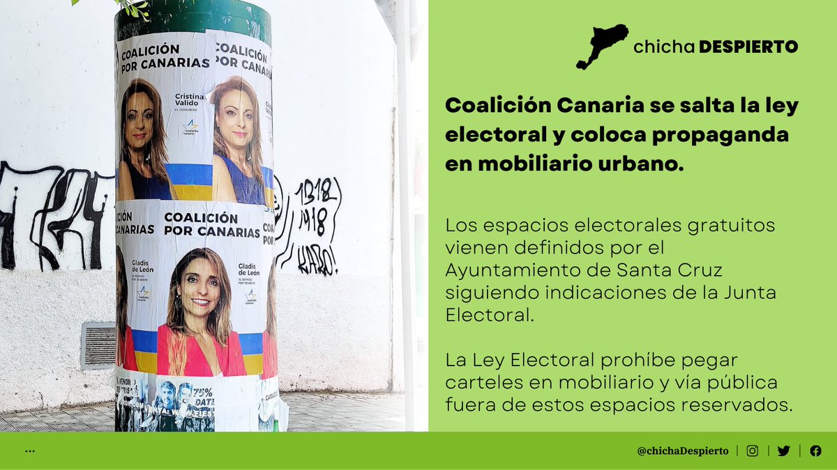 nivariatv's tweet photo. Coalición Canaria (@CristinaValido @glalele) se salta la Ley Electoral colocando publicidad electoral en mobiliario público.

El espacio gratuito lo tiene que compartir con Nueva Canarias, al haber ido en coalición en 2019. https://t.co/fwUSu9UcDG
