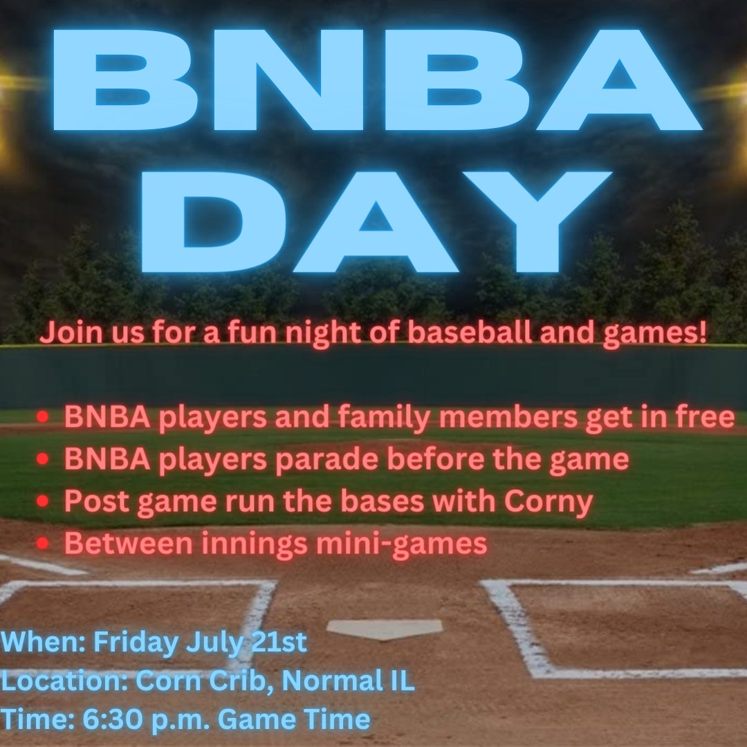 Bnbabaseball's tweet photo. July 21st is approaching fast! Be we would love to see everyone at the Corn Crib for BNBA Day! https://t.co/Ji8aOypMsg