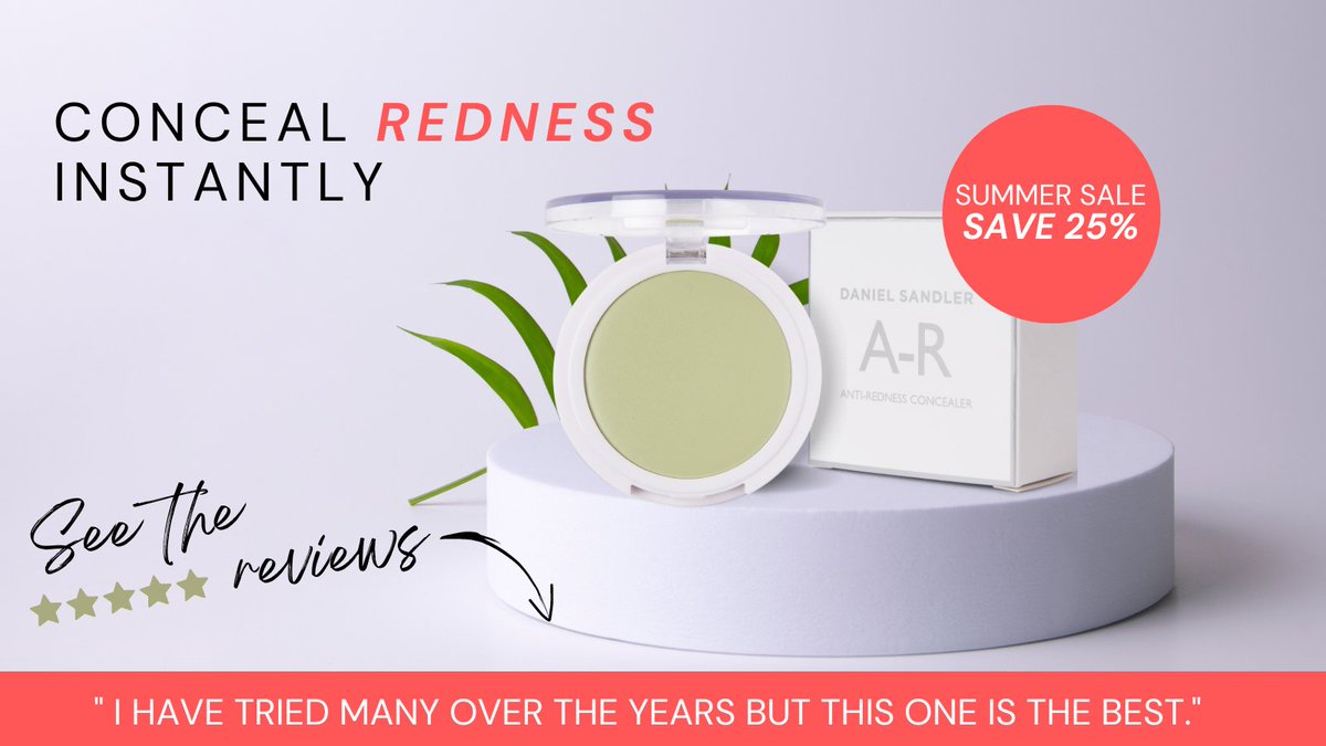 Too good to miss! Get your ⭐⭐⭐⭐⭐ Anti-Redness Concealer (and more!) with a 25% SAVING in our Summer sale. Hurry, it's the last few days. Shop with code SUMMER at danielsandler.com.