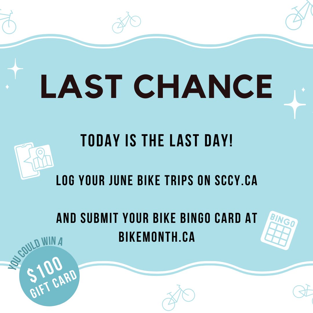 Get those biking trips in, #YorkRegion!

It's the last day to log your June biking trips on the Smart Commute App and submit your Bike BINGO cards to bikemonth.ca for some amazing prizes!📱

For more details on prizing, visit our website at sccy.ca