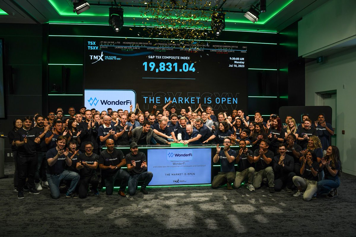 WonderFi $WNDR opened the TSX this morning with the whole team to celebrate today's completion of our business combination agreement 👏

Thanks to the entire <a href="/TMXGroup/">TMX Group</a> team for hosting us!

<a href="/Coinsquare/">Coinsquare</a> <a href="/bitbuy/">Bitbuy</a> @CoinSmart <a href="/TetraTrust/">TetraTrust</a>