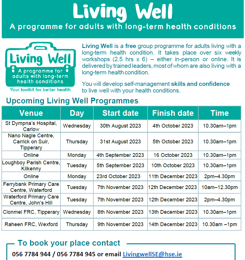 YourHWBSE's tweet photo. A free group Self-Management programme for adults living with long-term health conditions. BOOKINGS NOW OPEN @SouthEastCH #livingwell #selfmanagementsupport https://t.co/l39lDsl1cp