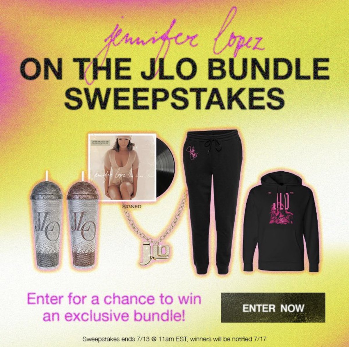 JLovers!!! Enter for a chance to win an exclusive On The JLo bundle including signed vinyl! 

Sweepstakes Ends July 13, 2023 @ 11am EST onthejlosweepstakes.wmx.co