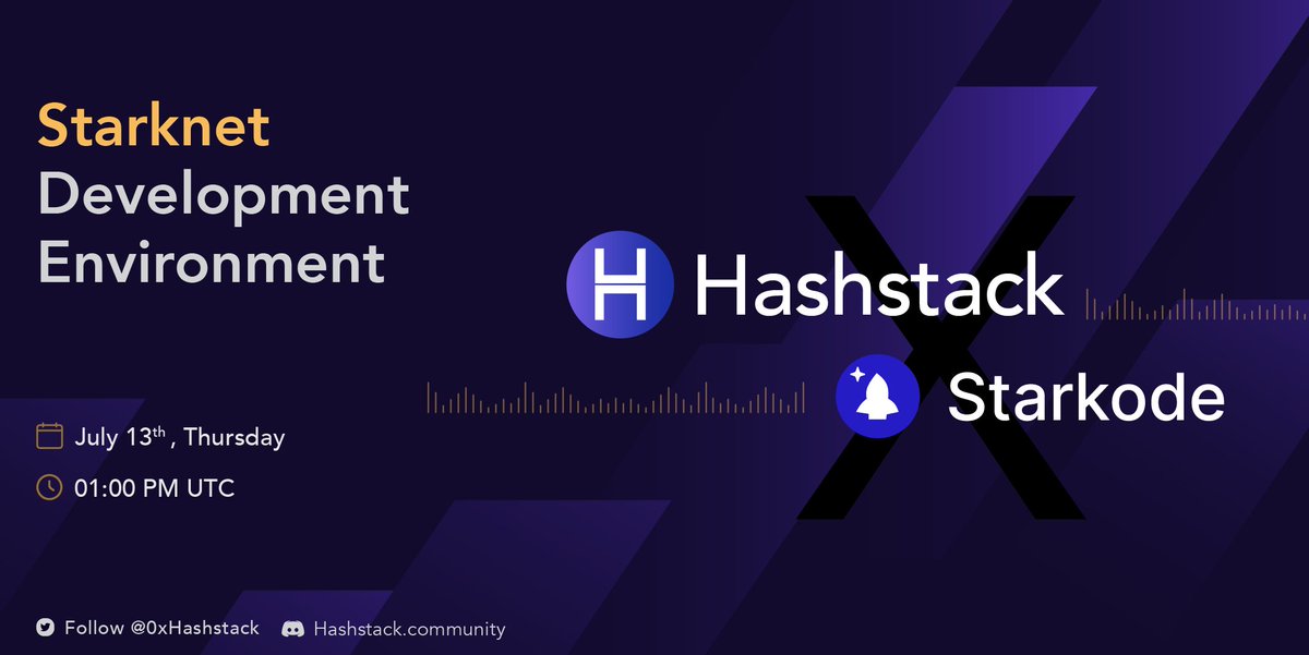 0xHashstack's tweet image. We&apos;re excited to host the .@_mathcody team for a Twitter Spaces to learn about the Starknet Development Environment 🚀

📆 13 July @ 1 pm UTC

Primary link: 
Backup link: