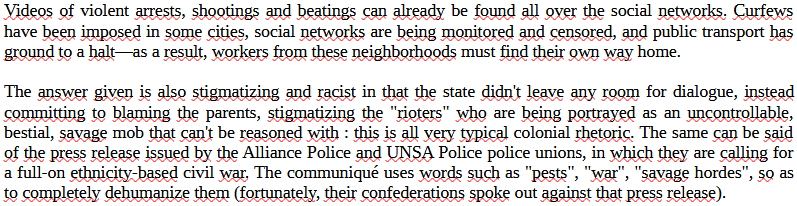 ucl37's tweet photo. Notre tract Justice pour les quartiers populaires ! est traduit : Justice for working-class neighbourhoods!
Pour le texte complet / for the full text : ucl37@riseup.net
#HusticePourNahel #DissolutionBravM #JusticeForNahel #DefundThePolice #MassIncarceration #StopKillingUs https://t.co/JDGq9OXN5k