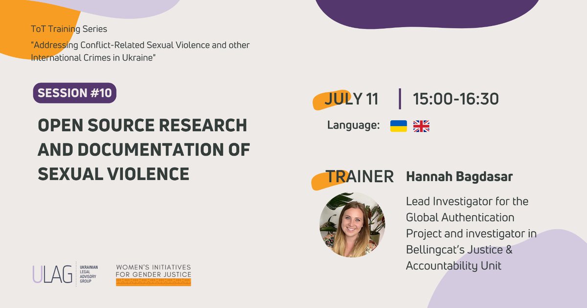 Join us for a training on Open Source Research and Documentation of Sexual Violence w/ a lead investigator for the Global Authentication Project &amp; <a href="/ULAGroup/">ULAG</a>

If you are working with Ukraine related CRSV work, sign up at the link below 👇

docs.google.com/forms/d/1j5P-u…