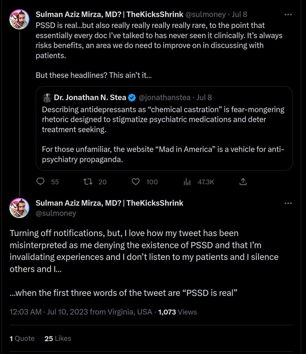 BadPSSDTakes's tweet photo. He invalidates #PSSD by wrongly labeling it as rare, despite lacking scientific evidence to support his claim. 

When confronted about this, he responds defensively and attempts to portray himself as the virtuous person instead.

🤡 https://t.co/Nuz3qBqtC7