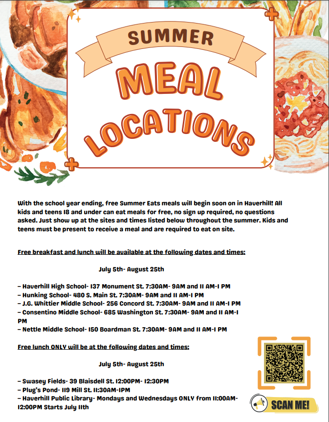 cityofhaverhill's tweet photo. Free Summer Eats meals program is providing free meals to #haverhill youth 18 and under! No sign up required, no questions asked. https://t.co/gH1tkgh1HY