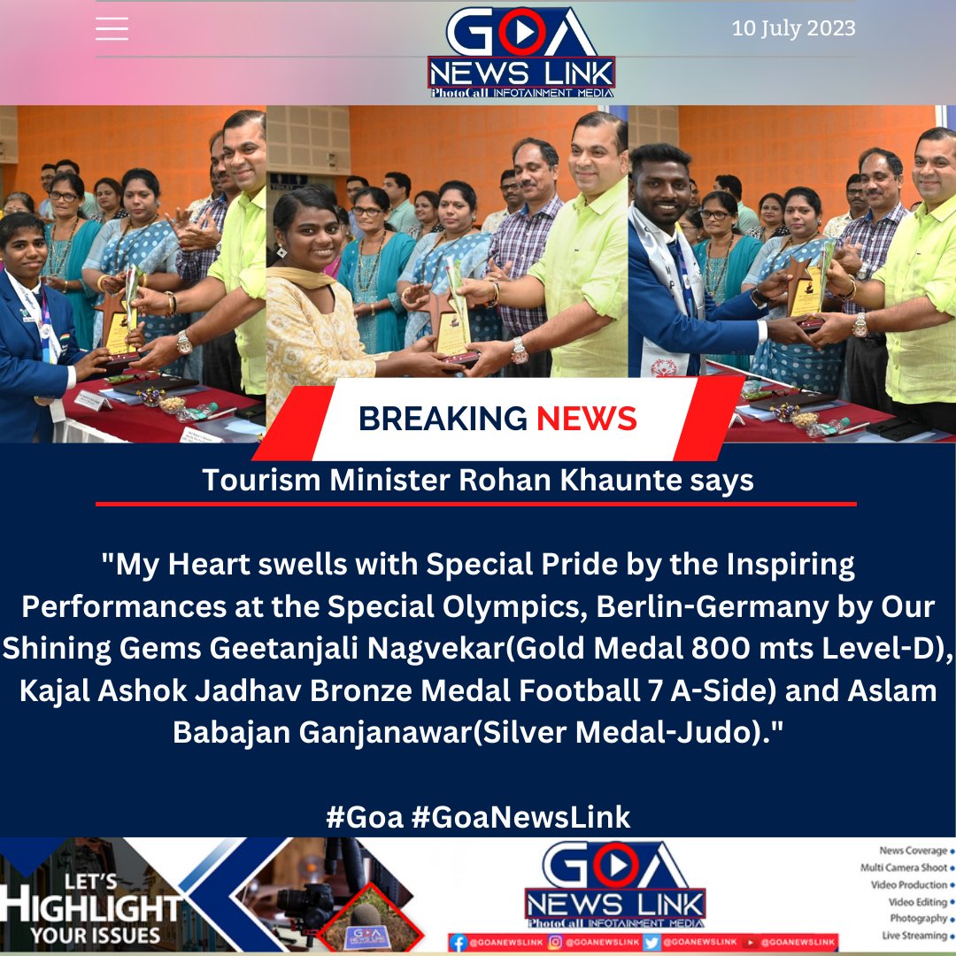 Minister @RohanKhaunte says My Heart swells with Special Pride by the Inspiring Performances at the Special Olympics, Berlin #RohanKhaunte #specialolympics #SpecialOlympicsWorldGames #SpecialOlympicsWorldGamesBerlin2023 #SpecialOlympicsWorldGames2023 #goan #goa #goanewslink