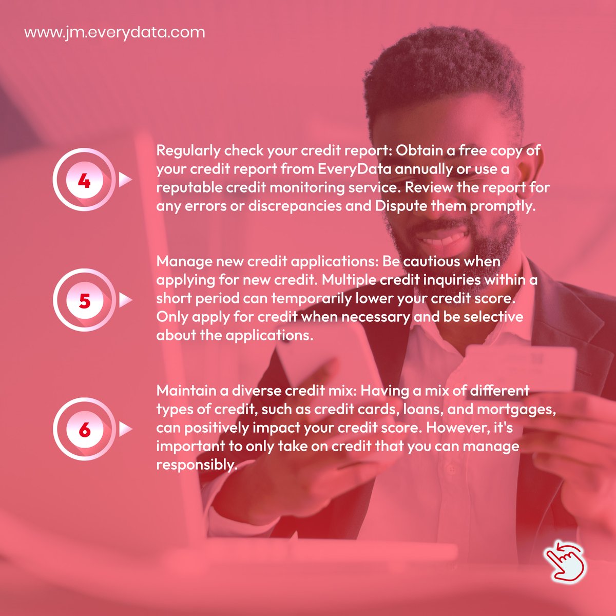 EveryDataJM's tweet image. Building and maintaining good credit takes time and consistent effort. By practising responsible credit habits, you can establish a solid credit history and enjoy the benefits of a good credit score.

#EveryData #CreditScore #CreditHygiene