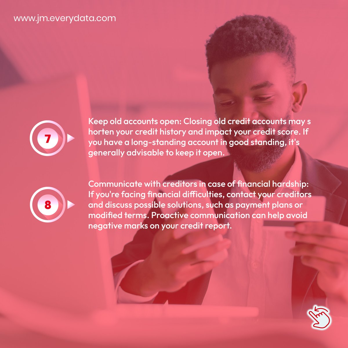 EveryDataJM's tweet image. Building and maintaining good credit takes time and consistent effort. By practising responsible credit habits, you can establish a solid credit history and enjoy the benefits of a good credit score.

#EveryData #CreditScore #CreditHygiene