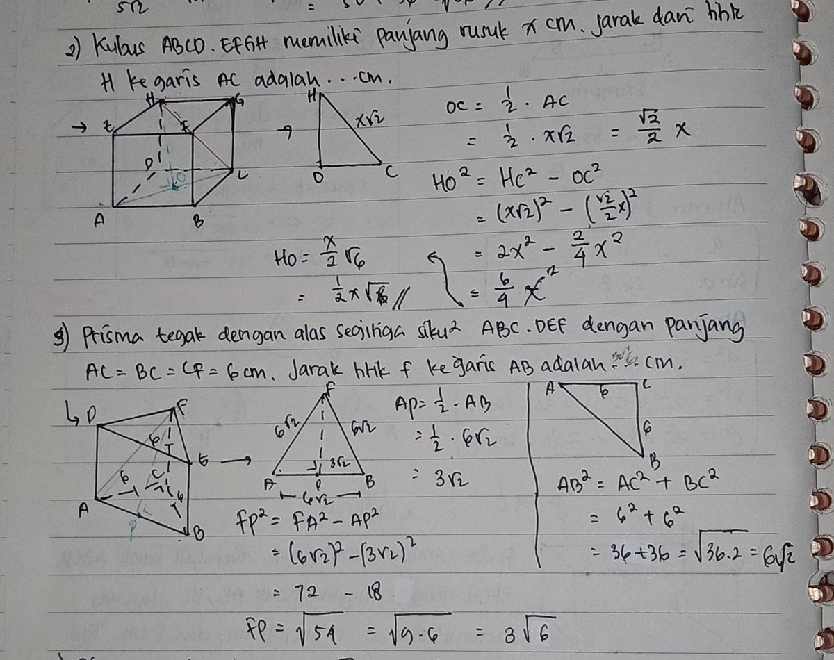pentolmingyu's tweet photo. @schfess Ga bgtu sulit kok malah seru soalnya sambil gambar2 bngun ruang gtu trs klo kamu tau rumus2 tambahan kyk rumus diagonal sisi itu rusuk√3, diagonal bidang itu rusuk√2 etc itu bakal sedikit ngebantu, ini aku ada bbrp catatan buat gmbrn mtri dimensi tiga https://t.co/yfPMilmwys