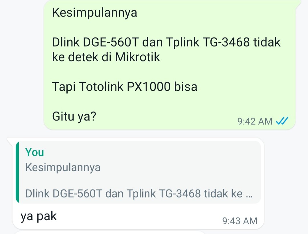 ITstation_bdg's tweet image. Ada pelanggan beli DOM SATA Mikrotik Level5. Awalnya pakai Dlink DGE-560T tidak kedetek. Akhirnya coba Tplink TG-3468 dan Totolink PX1000. Untungnya Totolink PX1000 bisa kedetek #totolink #lancard #px1000
