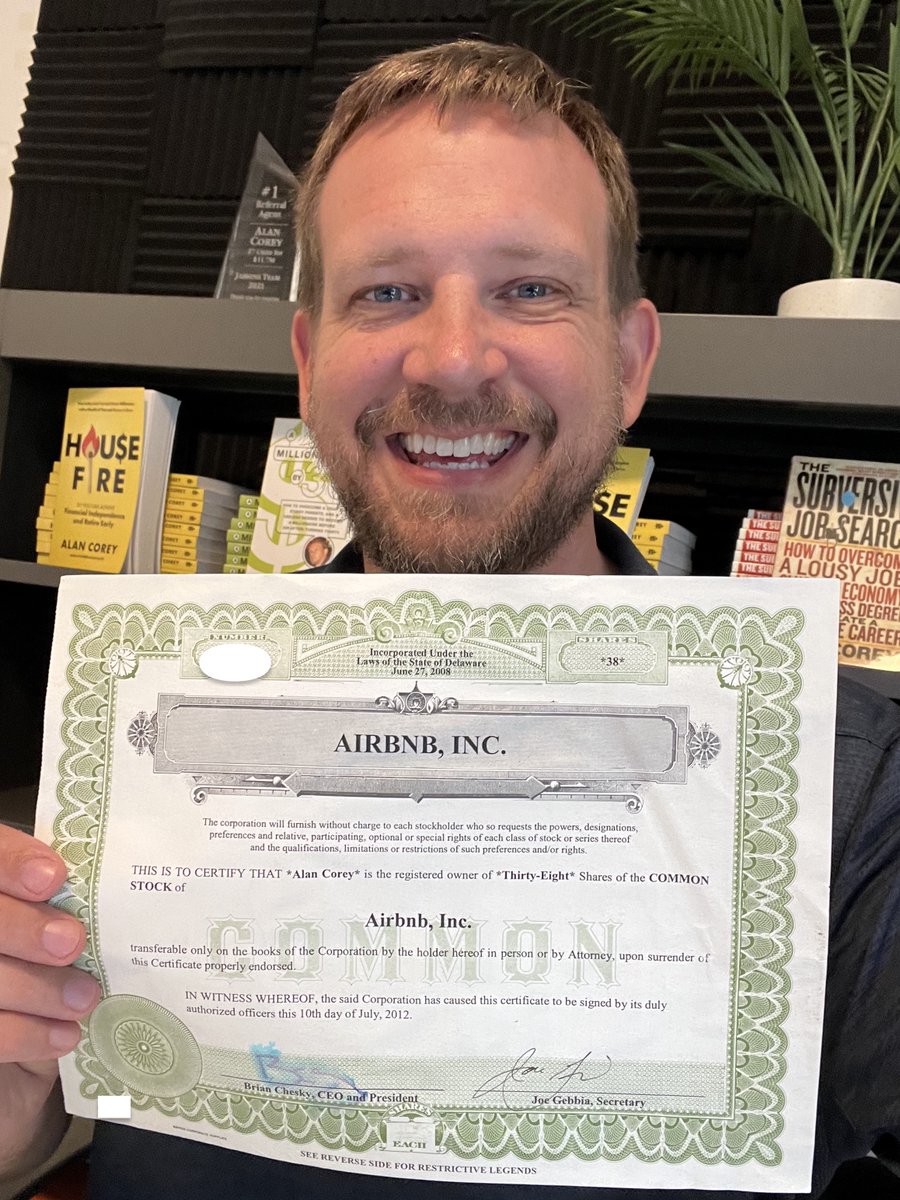 RealEstateMaxi's tweet photo. 11 years ago today the startup @NabeWise I consulted for got acquired by @Airbnb.

Does anyone know how to cash this 38 share certificate (~$5,000) I've been holding on to ever since? https://t.co/902UbeW4ua
