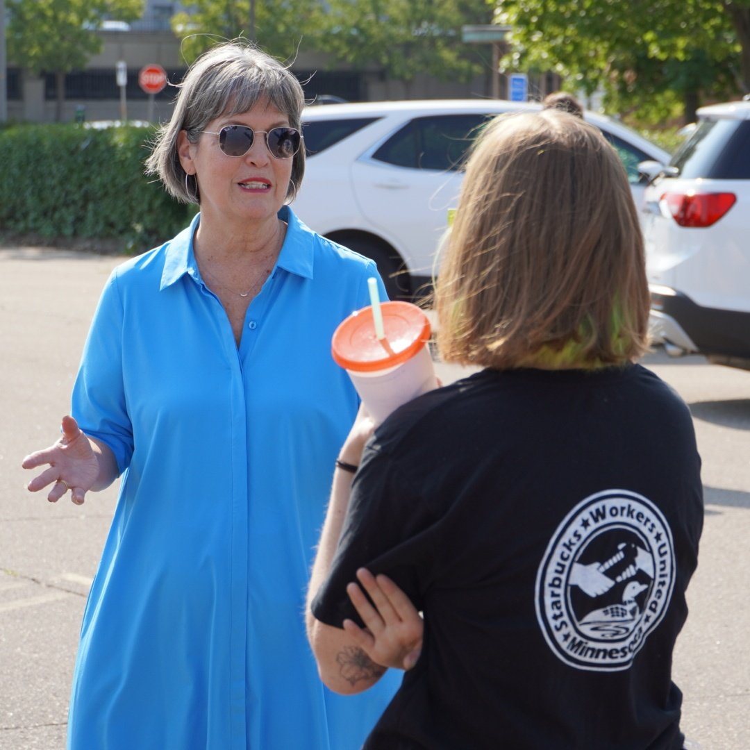 seiumn's tweet photo. About to kick off this @SBWorkersUnited bus tour at the @MNAFLCIO! Happy to be joined by @BettyMcCollum04. We're calling on @StarbucksNews to bargain in good faith! #TheUnionisCalling @SEIU @MNSbuxUnited https://t.co/EffbbGLYnb