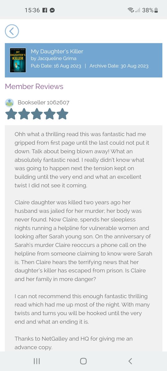 Blown away by this early <a href="/NetGalley/">NetGalley</a> review of My Daughter's Killer!! Preorder here linktr.ee/jacquelinegrim…