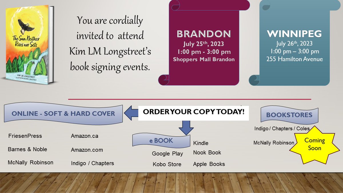 Order your book today! 

kimlmlongstreet.ca

I am unable to guarantee that I will have books available for either event on July 25th and July 26th. A reminder that proceeds from the book will be going to RJ Streetz Foundation Inc.!