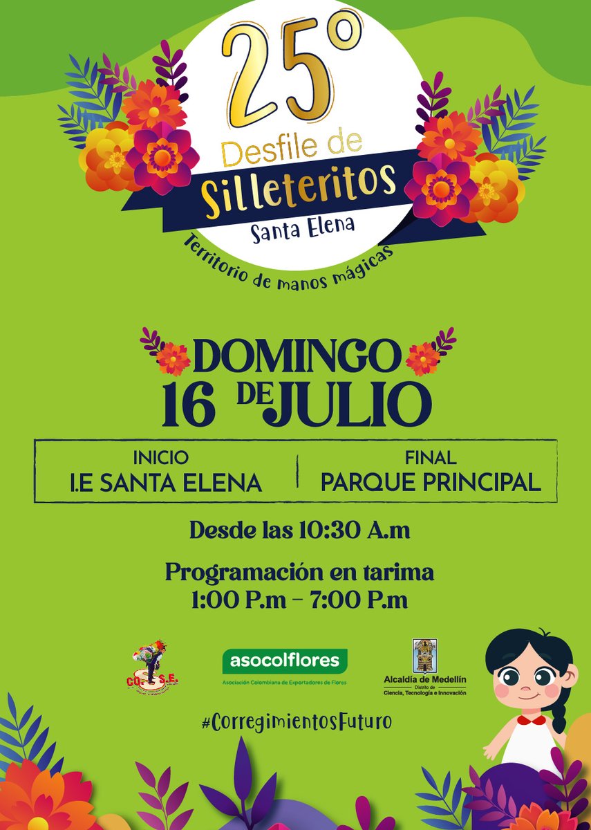 Te esperamos este domingo 16 de Julio en Santa Elena, para que le demos la bienvenida a la Feria de las Flores 2023 con el Desfile de Silleteritos. 👧🏻👦🏻

Agéndate para que disfrutemos de toda la programación que tendremos desde las 10:30 a.m. 💐

#DesfiledeSilleteritos2023