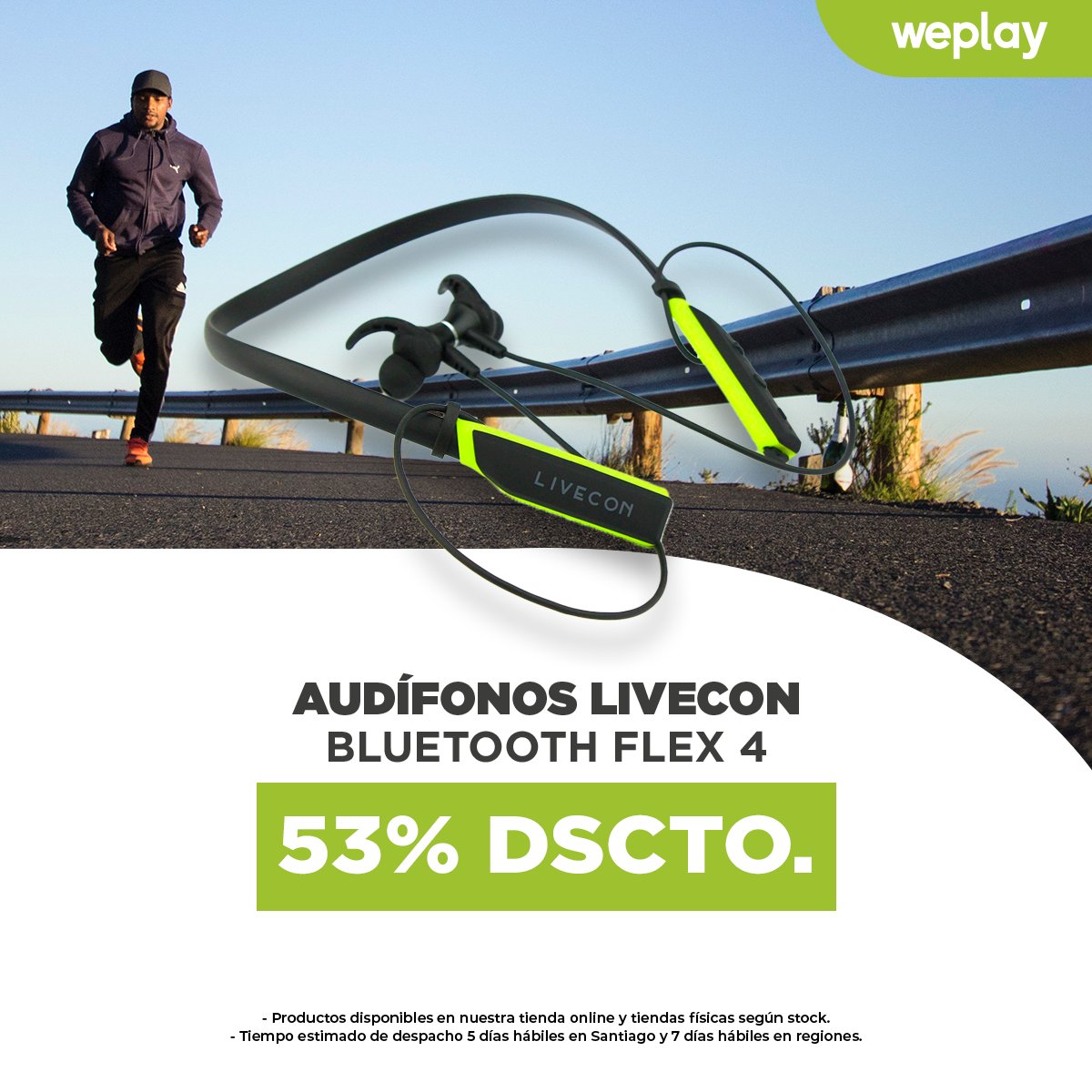 weplaystore_cl's tweet photo. [TECNOLOGÍA]🎧👟Audífonos #Livecon bluetooth diseñados especialmente para entrenar gracias a que tiene soporte para el cuello, es ligero y flexible🏃🏻🚴🏻. Además de control para llamadas y volumen. Compralo en nuestra web 👉https://t.co/Sqe4pHGSOf o en tiendas físicas #weplaystore https://t.co/3J0kFZmHzs