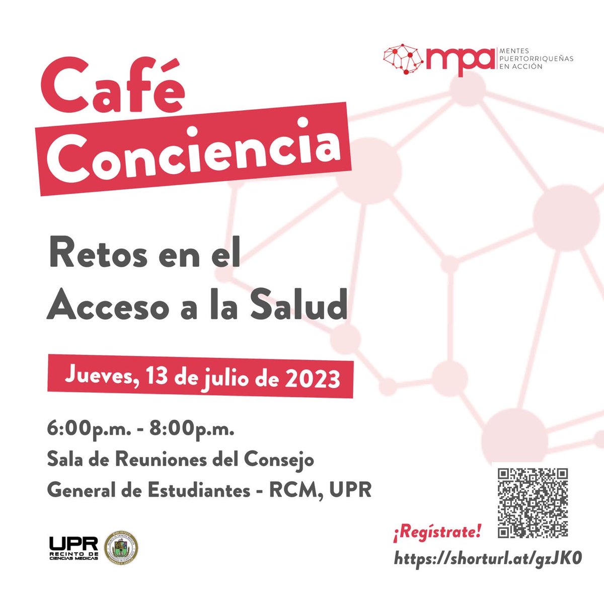 ¡Únete a la conversación!

Fecha: jueves, 13 de julio de 2023
Hora: 6:00p.m. a 8:00p.m.
Lugar: Salón de Reuniones de Consejo General de Estudiantes, Recinto de Ciencias Médicas