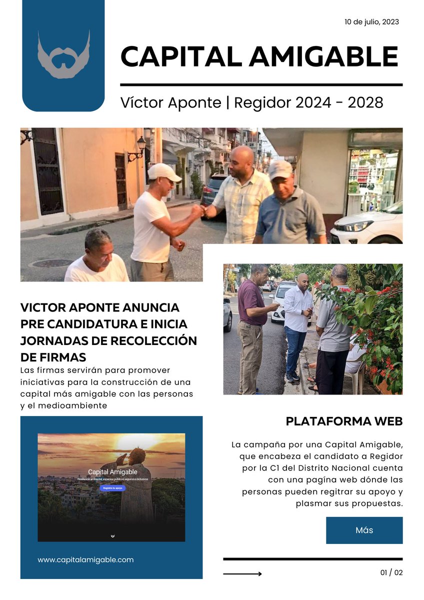 VictorAponteRD's tweet photo. Comparto el primer boletín de nuestra campaña a regidor por una #CapitalAmigable
❣️Puedes registrar tu apoyo aquí: https://t.co/x0lQlfN0Ih https://t.co/eTQaXEMHsY