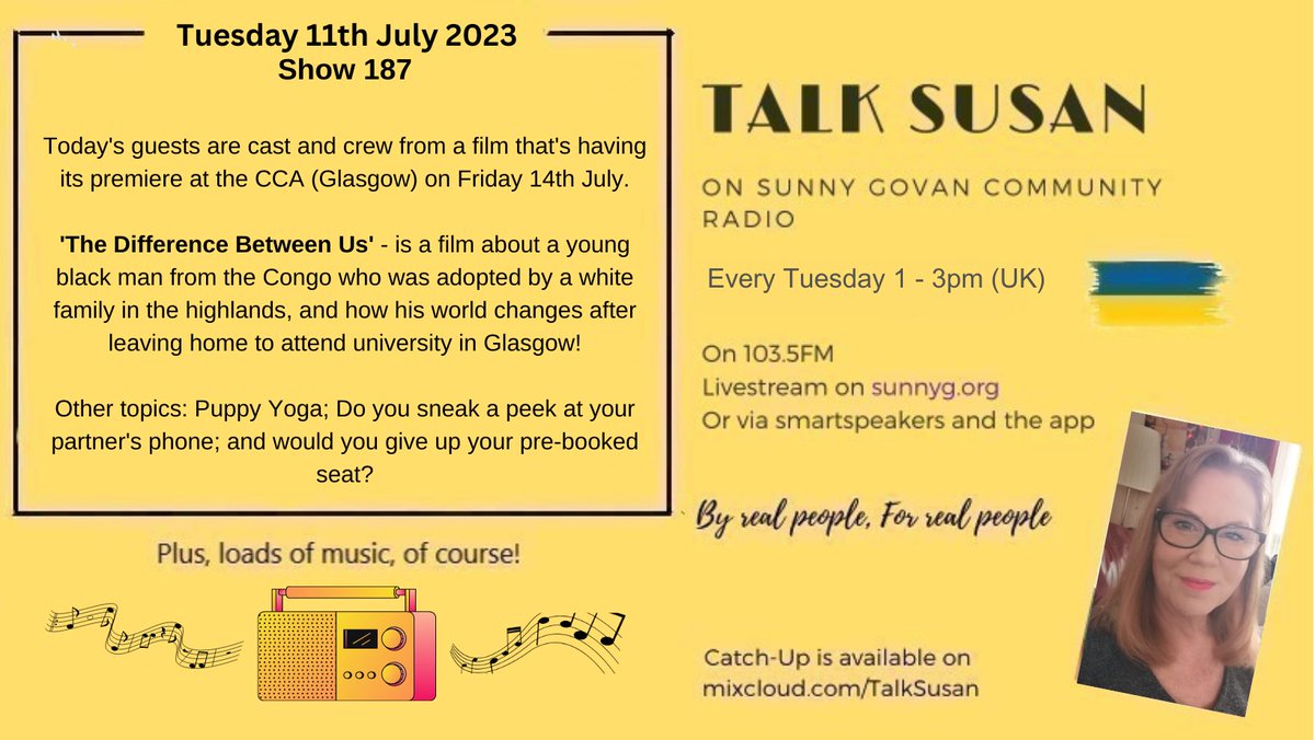 talk_susan's tweet photo. Tune in to the @talk_susan show on @SunnyGRadio today from 1-3pm - All info in the image!!
@Mileawayfilms @CCA_Glasgow
#thedifferencebetweenus #puppyyoga #doga #trust #Hiphop #control https://t.co/NFQZKI1NcV