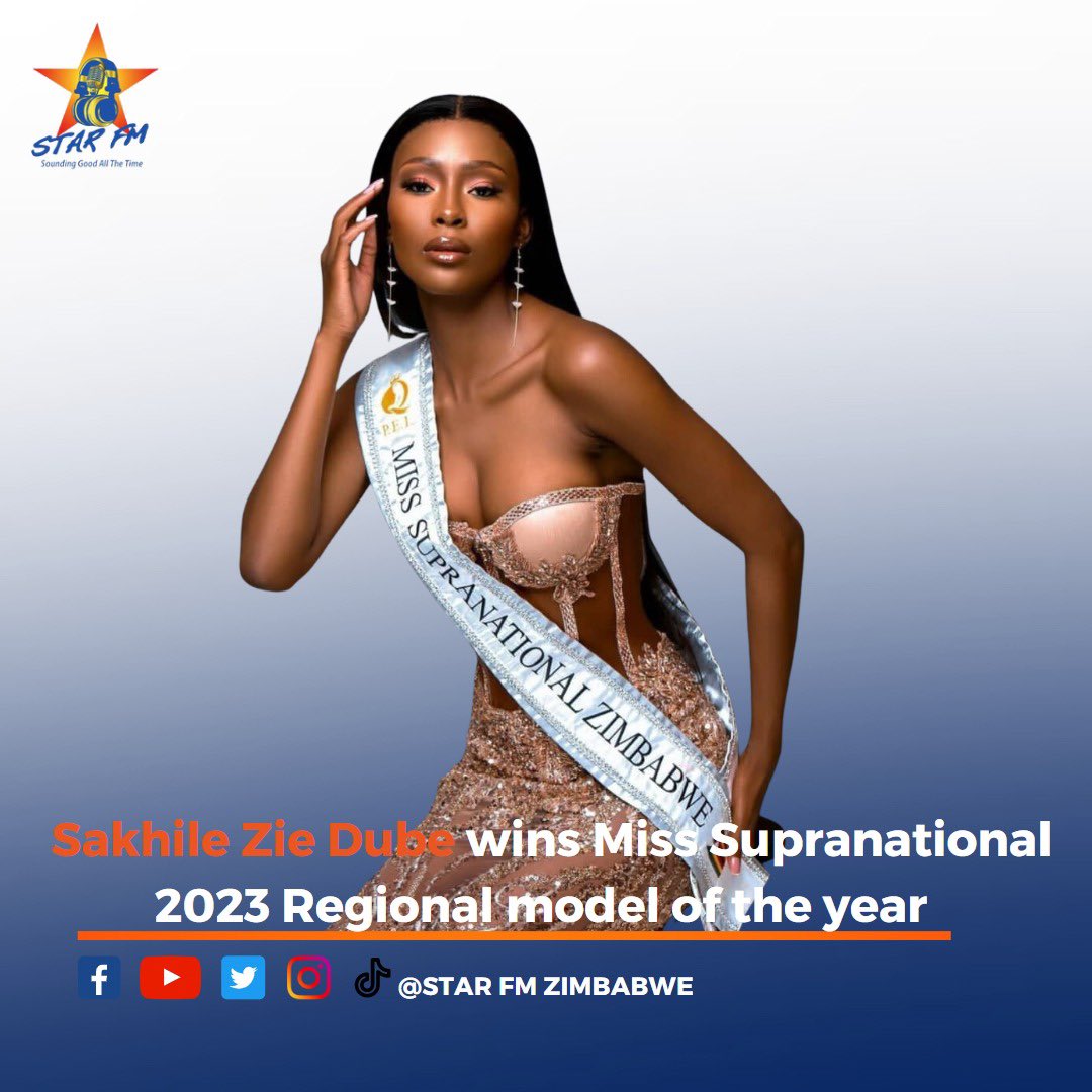 StarfmZimbabwe's tweet photo. Miss Supranational Zimbabwe 2023 Sakhile Zie Dube wins Miss Supranational 2023 Regional model of the year at the ongoing 14th edition of Miss Supranational 2023 in Poland. https://t.co/TwgTvvDdsJ