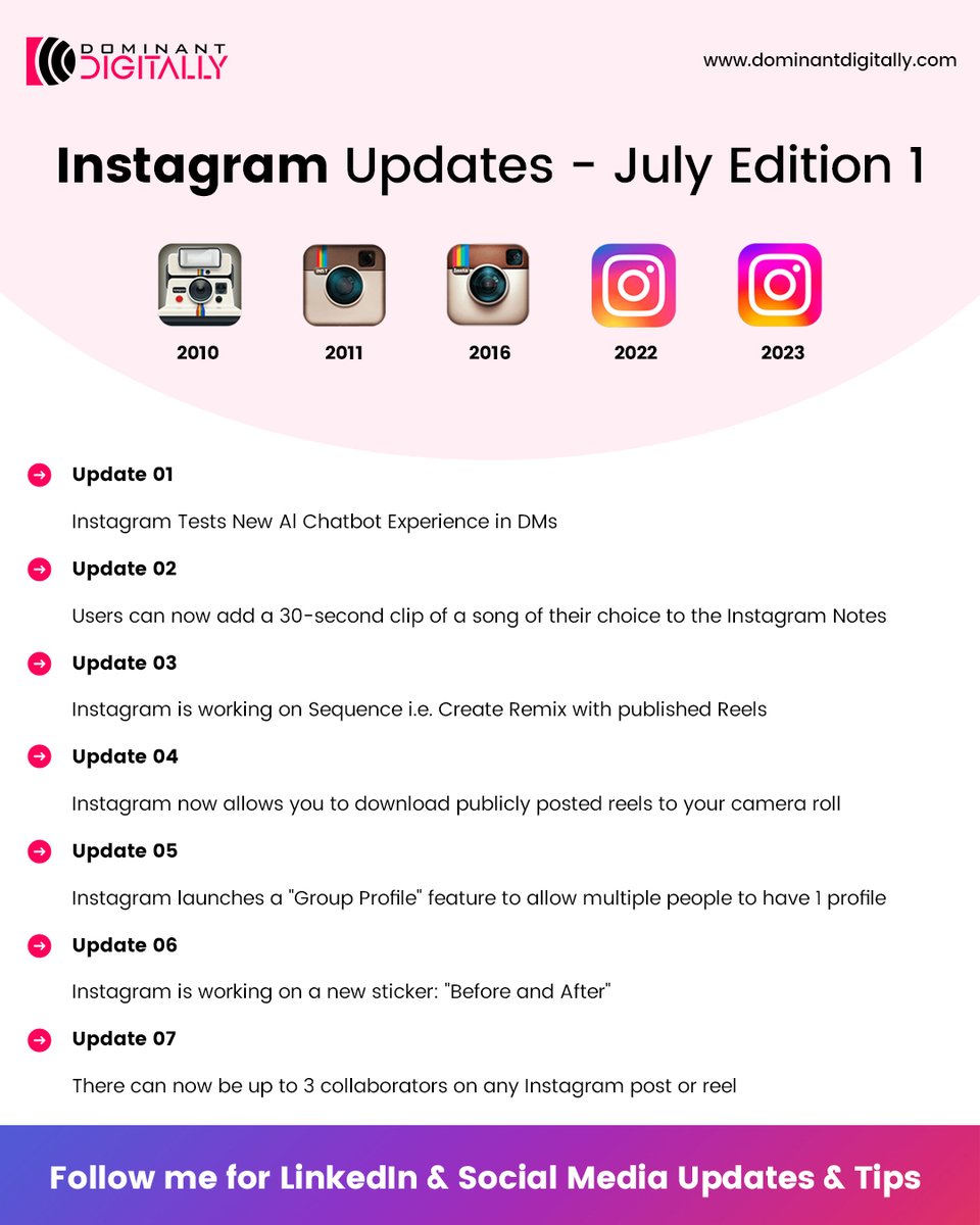 📢 Exciting Instagram Updates - July 2023!

Stay in the loop with the latest features and enhancements on the platform. Here are some highlights👇

#Instagramupdates #socialmedianews #digitalmarketing #stayInformed #socialmediatips #linkedInmarketing #instagramfeatures #update