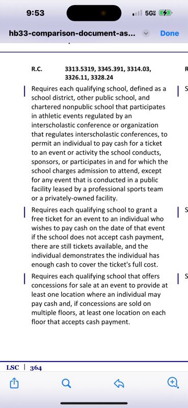 ToddWalkerWIMA's tweet photo. Here’s an interesting nugget in the new State of Ohio budget: Schools have to take cash for admittance to games and for concessions. https://t.co/ZLKtYjCuJH