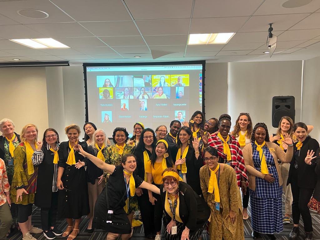 Women_Rio20's tweet photo. As #HLPF2023 opens, feminists are all geared in yellow online &amp; at the @unitednations, calling on governments to ensure urgent action for the full gender-transformative implementation of #SDGs!

 As we reach halfway through #2030Agenda, #HLPF2023 is a pivotal political moment… https://t.co/maMgA0sL88