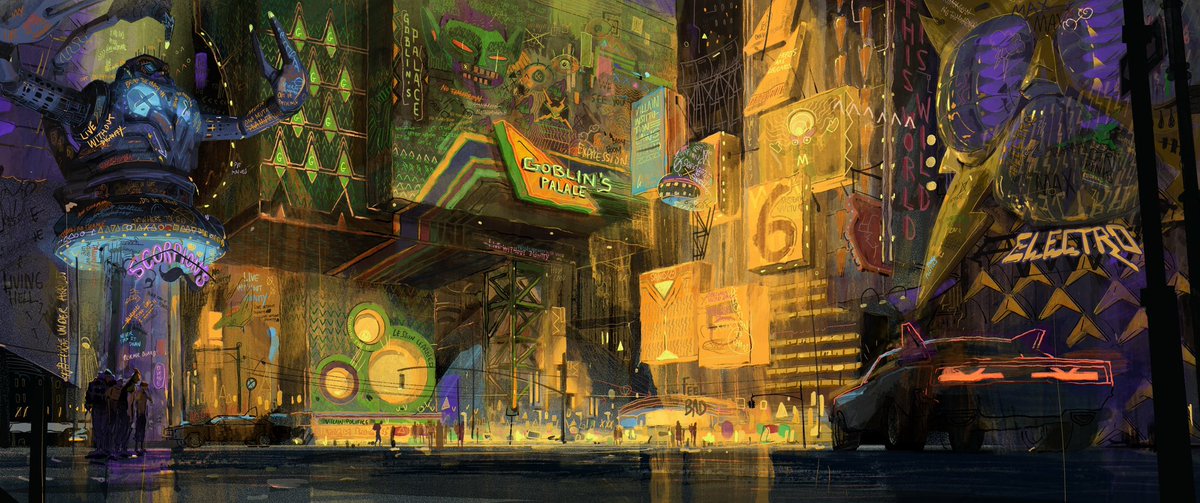 Earth-42 world exploration. Early concept where I was trying to portray a world with no Spider-Man and where the Sinister 6 are running the city. #AcrossTheSpiderverse